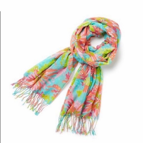 Lilly Pulitzer Accessories - Lilly Pulitzer Murfee Crystal Waters Trippin & Sippin Fringe Scarf Silk Cashmere